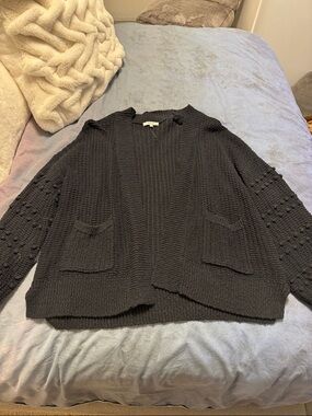 Madewell Black Chunky Open-Front Cardigan with Bubble Sleeves
